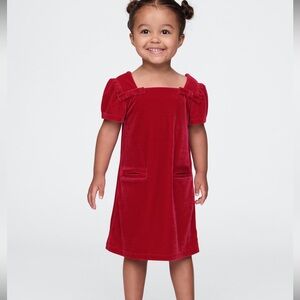 Toddler velour bow shift dress - red